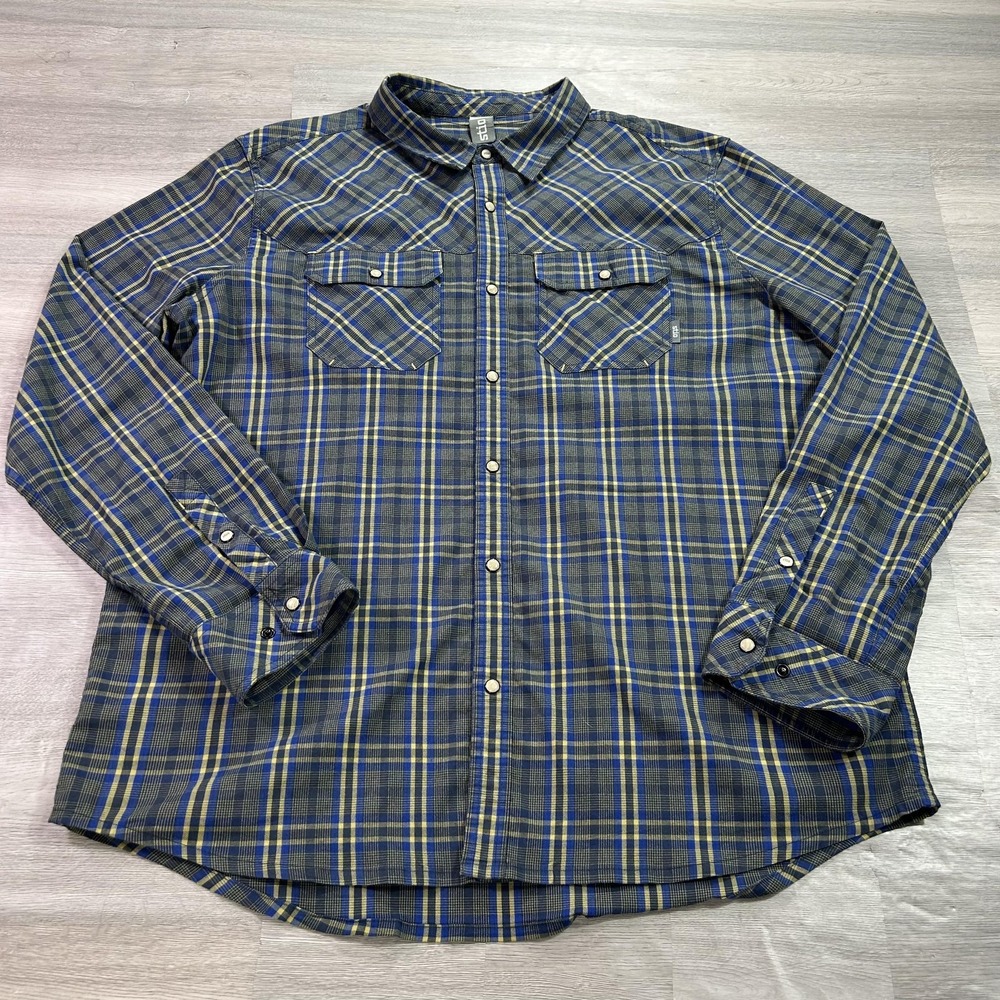 Stio Shirt Mens 2XL Blue Plaid Long Sleeve Western Snap Button Up Outdoor